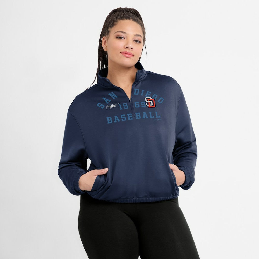 San Diego Padres Nike Women's Rewind Splice Half-Zip Semi-Cropped Bubble Hem Sweatshirt Outlet