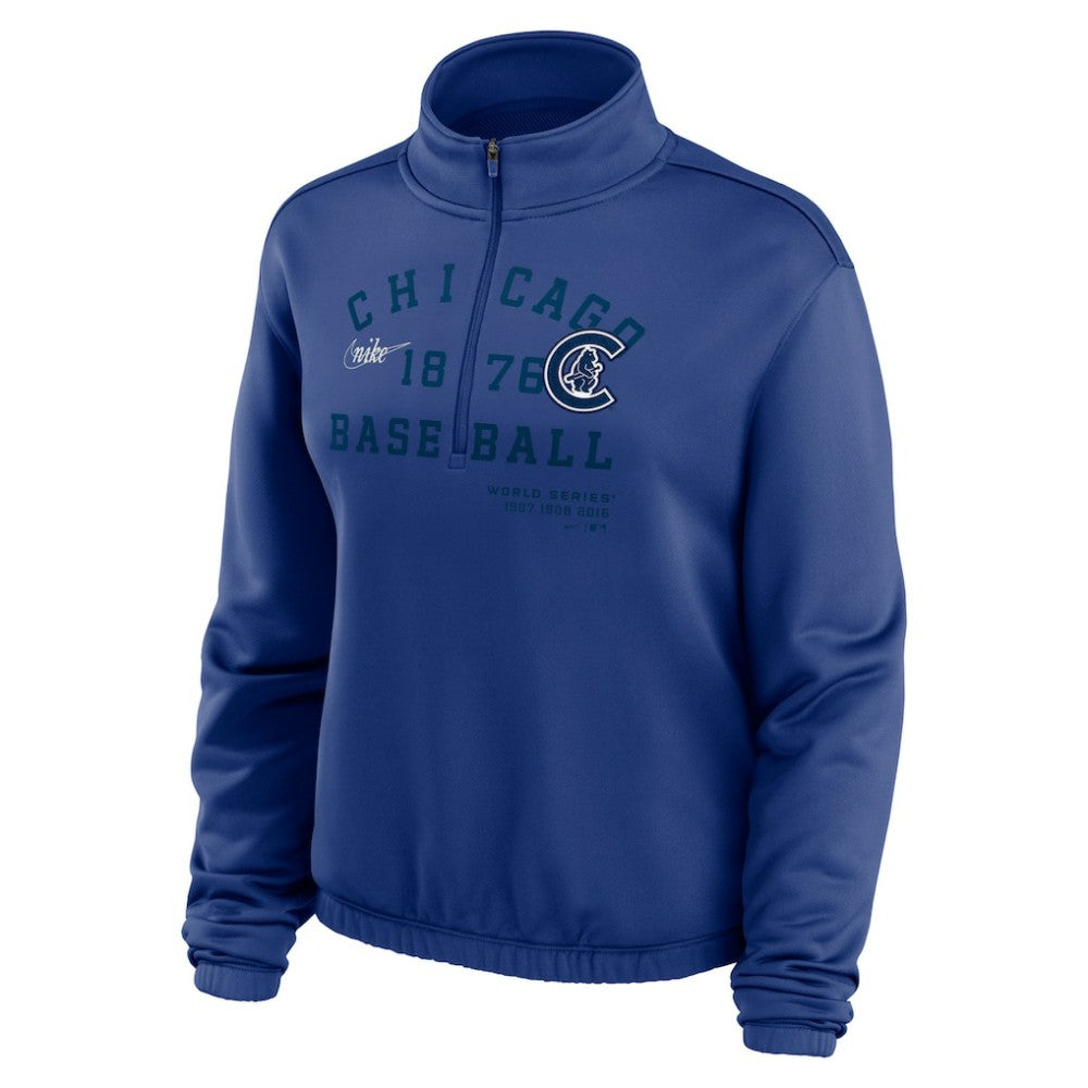 Chicago Cubs Nike Women's Rewind Splice Half-Zip Semi-Cropped Bubble Hem Sweatshirt Discount