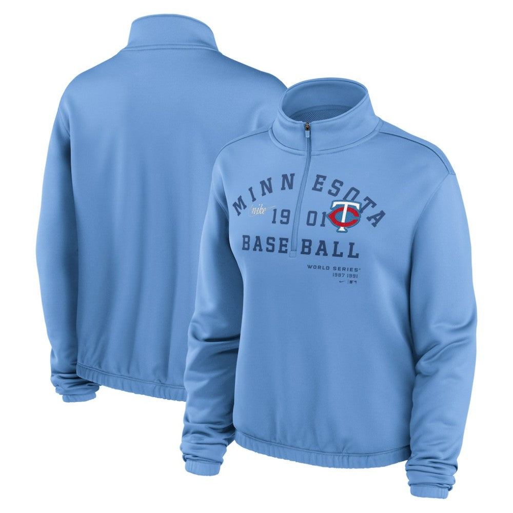 Minnesota Twins Nike Women's Rewind Splice Half-Zip Semi-Cropped Bubble Hem Sweatshirt Online