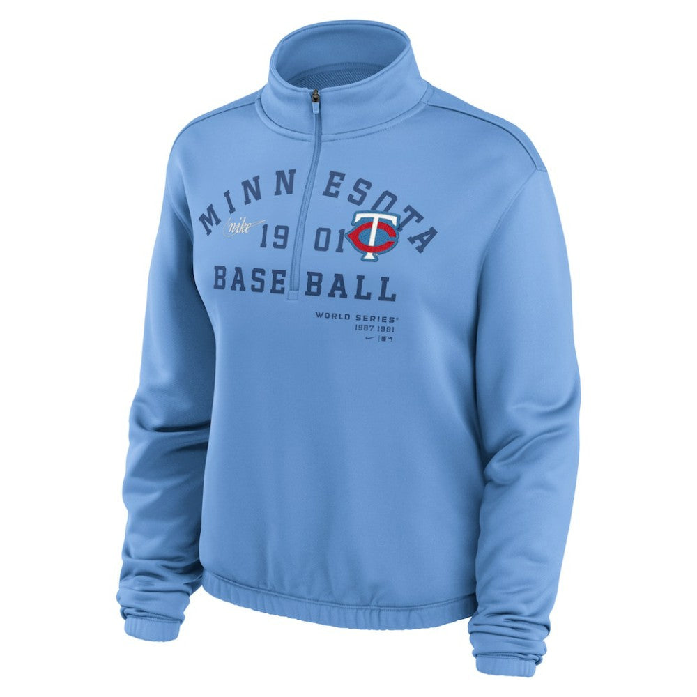 Minnesota Twins Nike Women's Rewind Splice Half-Zip Semi-Cropped Bubble Hem Sweatshirt Online