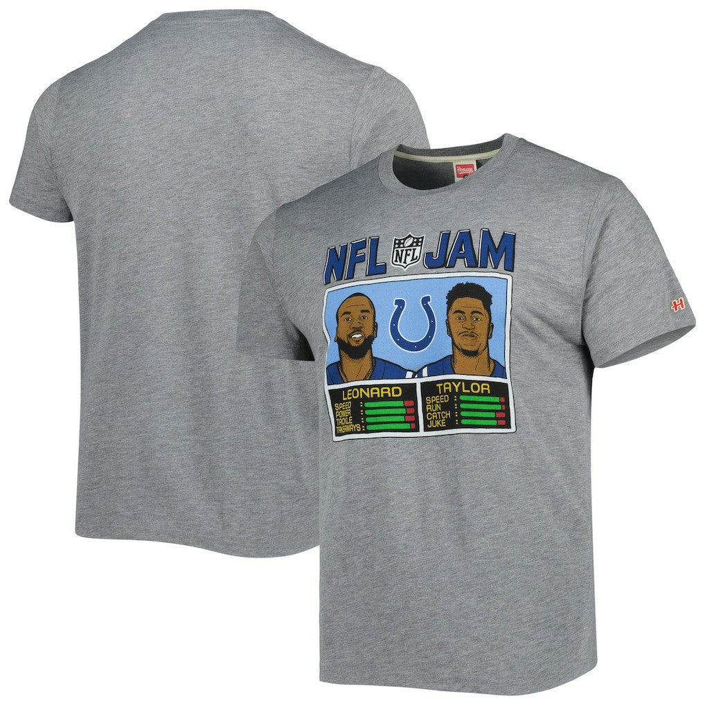 Jonathan Taylor & Shaquille Leonard Indianapolis Colts Homage Unisex NFL Jam Tri-Blend T-Shirt - Heather Gray - NFL