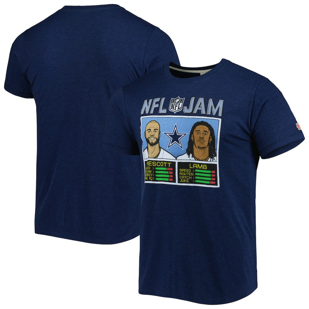 CeeDee Lamb & Dak Prescott Dallas Cowboys Homage Unisex NFL Jam Tri-Blend T-Shirt - Heathered Navy - NFL