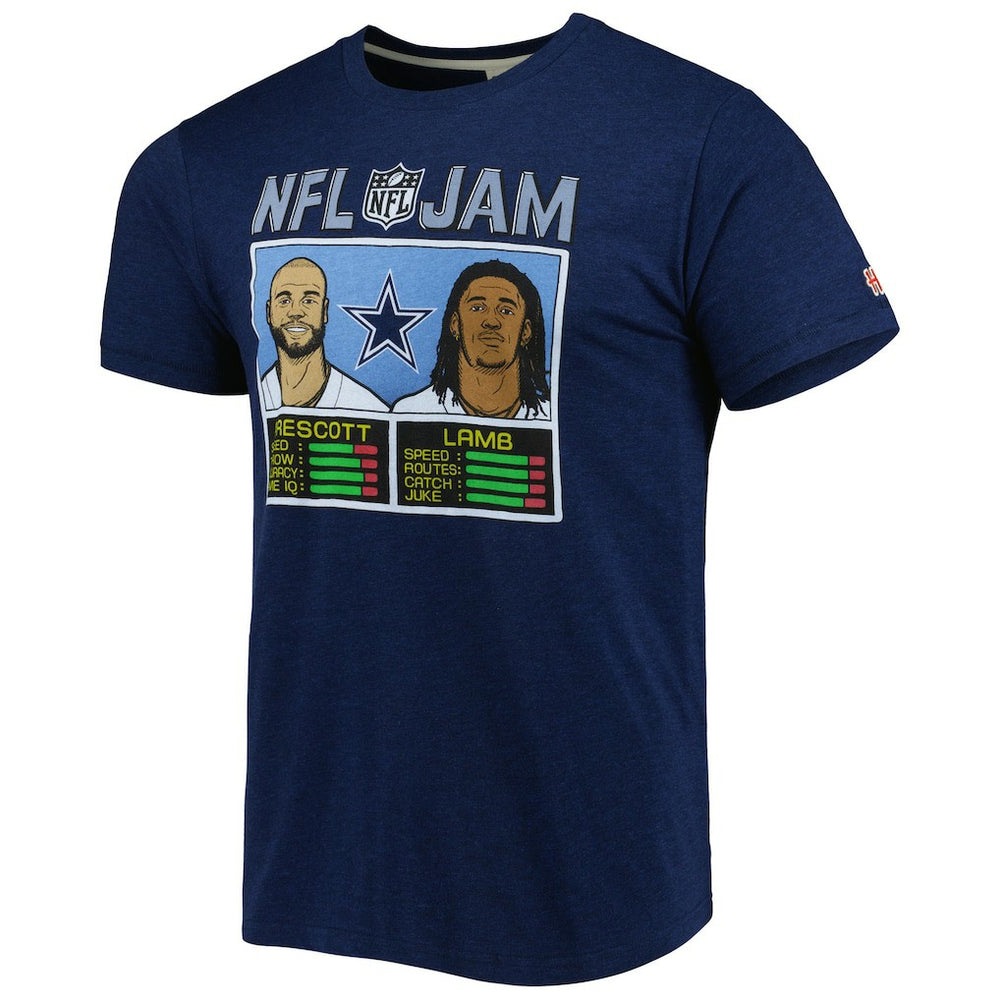 CeeDee Lamb & Dak Prescott Dallas Cowboys Homage Unisex NFL Jam Tri-Blend T-Shirt - Heathered Navy - NFL