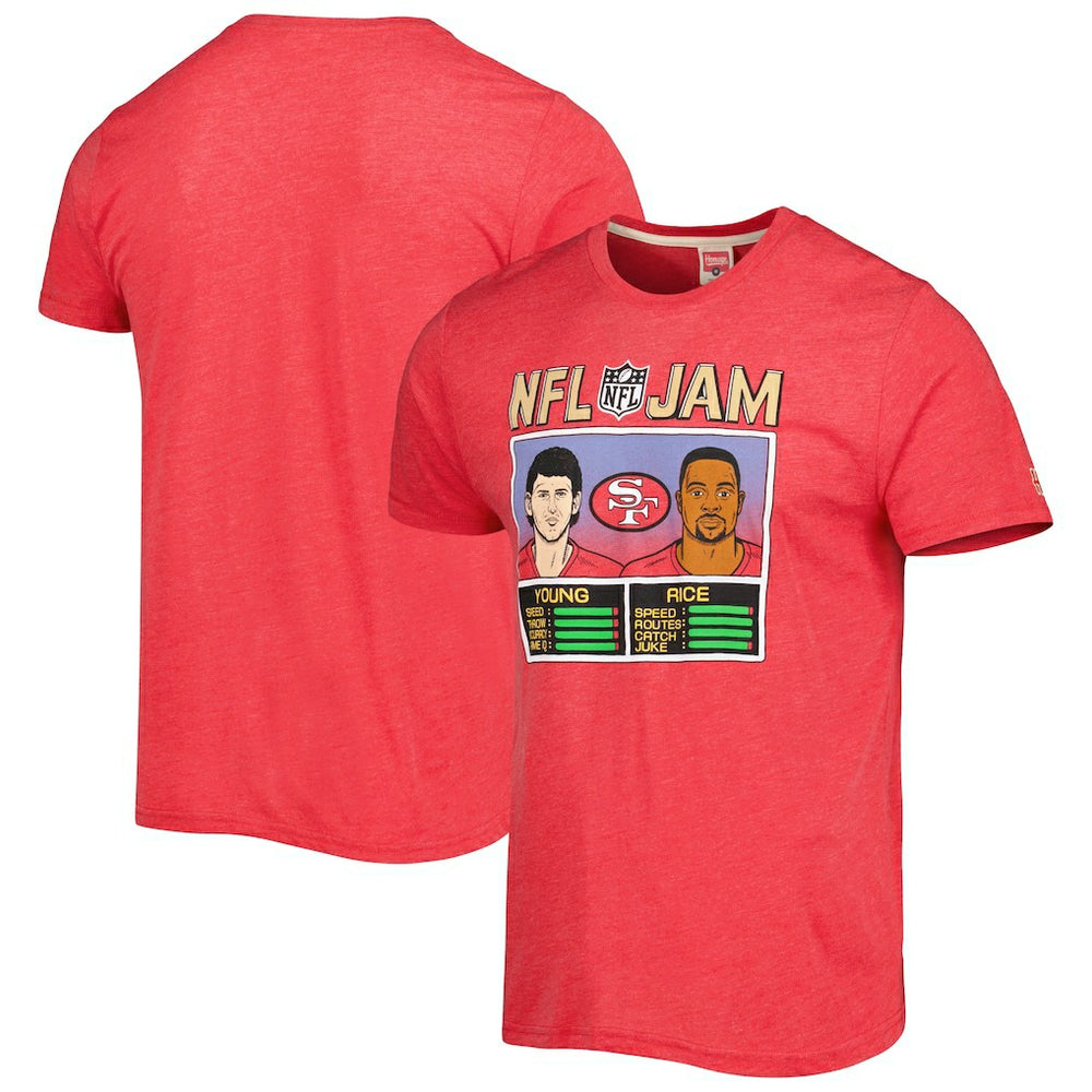 Jerry Rice & Steve Young San Francisco 49ers Homage Unisex NFL Jam Retired Tri-Blend T-Shirt - Scarlet - NFL