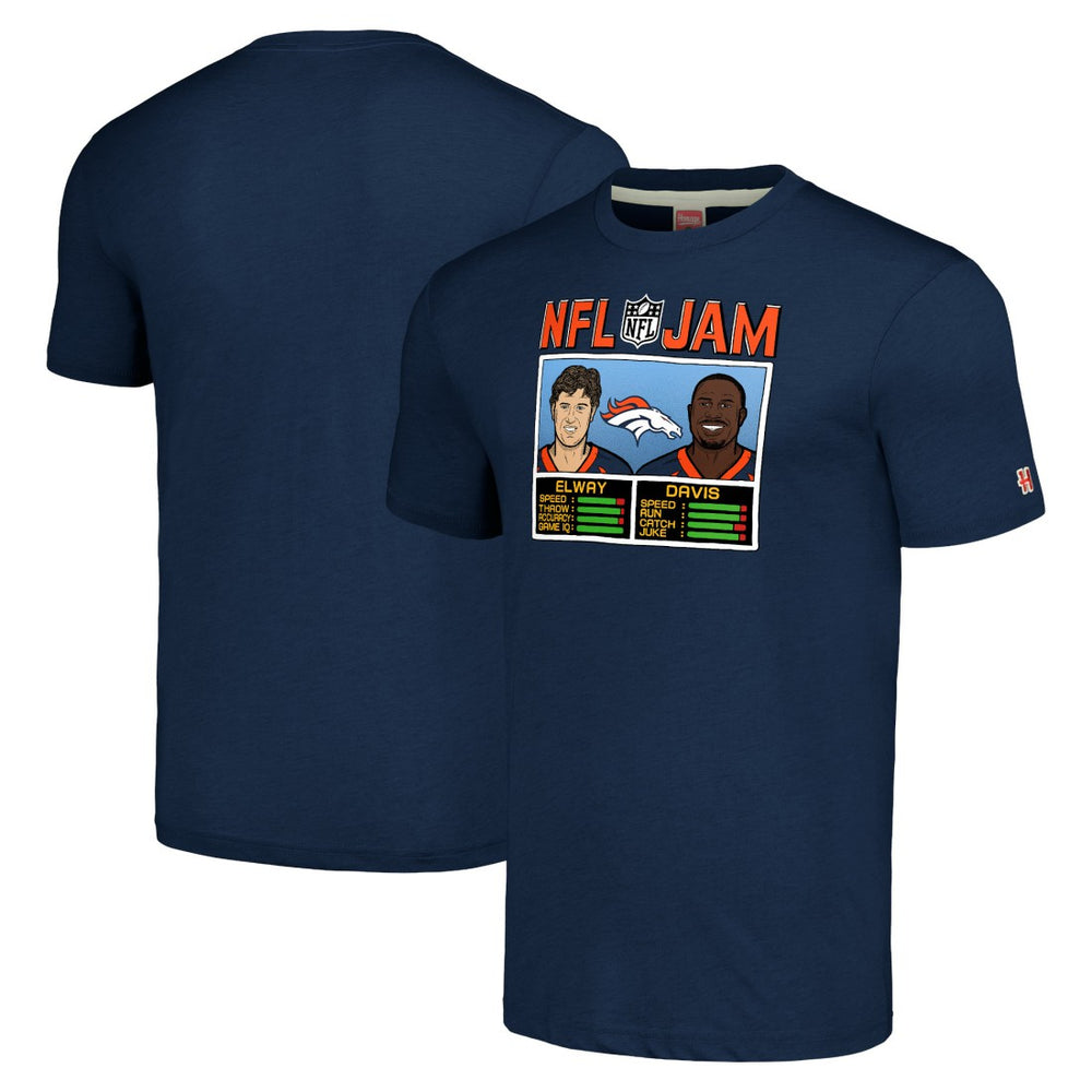 John Elway & Terrell Davis Denver Broncos Homage Unisex NFL Jam Retired Tri-Blend T-Shirt - Navy - NFL