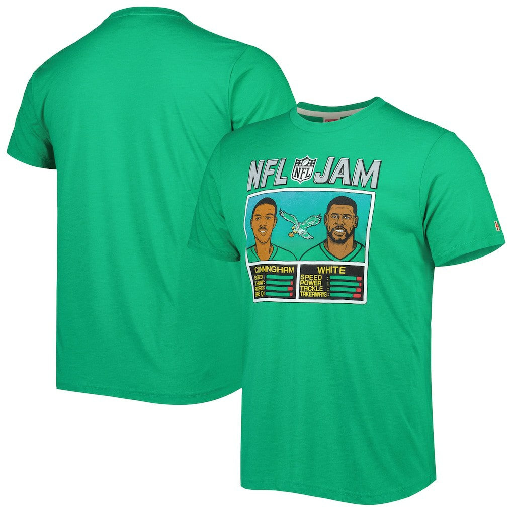 Randall Cunningham & Reggie White Philadelphia Eagles Homage Unisex NFL Jam Retired Tri-Blend T-Shirt - Heather Kelly Green - NFL
