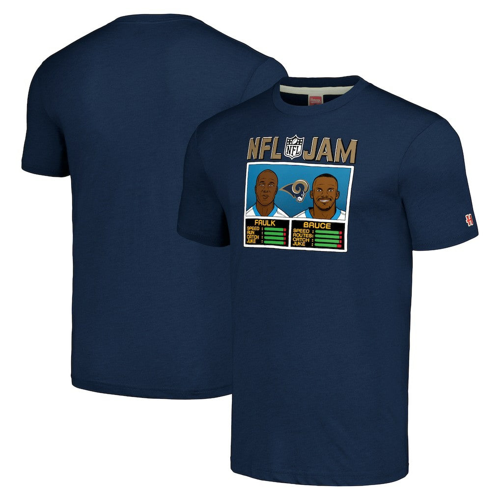 Isaac Bruce & Marshall Faulk Los Angeles Rams Homage Unisex NFL Jam Retired Tri-Blend T-Shirt - Navy - NFL