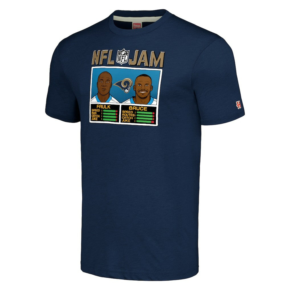 Isaac Bruce & Marshall Faulk Los Angeles Rams Homage Unisex NFL Jam Retired Tri-Blend T-Shirt - Navy - NFL