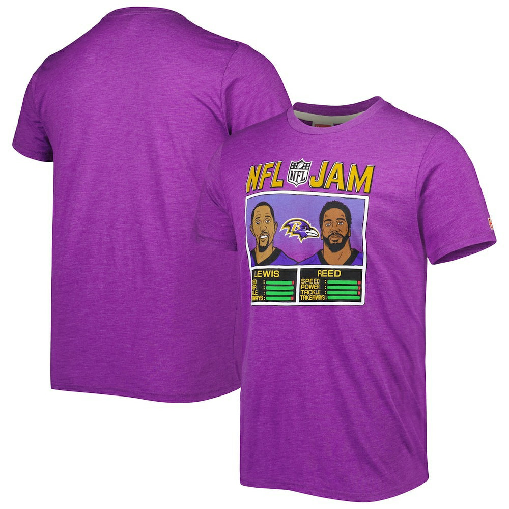 Ray Lewis & Ed Reed Baltimore Ravens Homage Unisex NFL Jam Retired Tri-Blend T-Shirt - Heather Purple - NFL