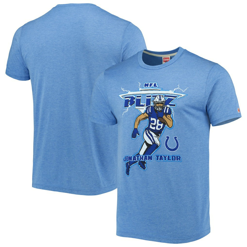 Jonathan Taylor Indianapolis Colts Homage Unisex NFL Blitz Player Tri-Blend T-Shirt - Heathered Heather Royal - NFL