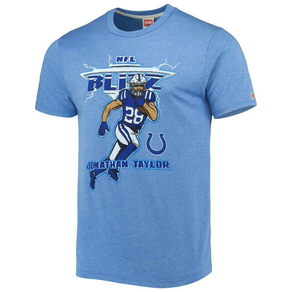 Jonathan Taylor Indianapolis Colts Homage Unisex NFL Blitz Player Tri-Blend T-Shirt - Heathered Heather Royal - NFL