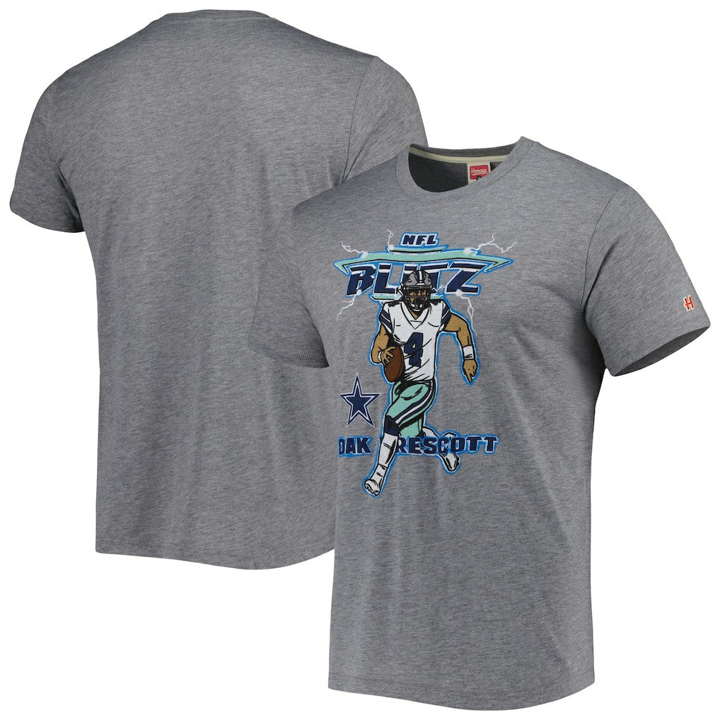 Dak Prescott Dallas Cowboys Homage Unisex NFL Blitz Player Tri-Blend T-Shirt - Heathered Heather Gray - NFL