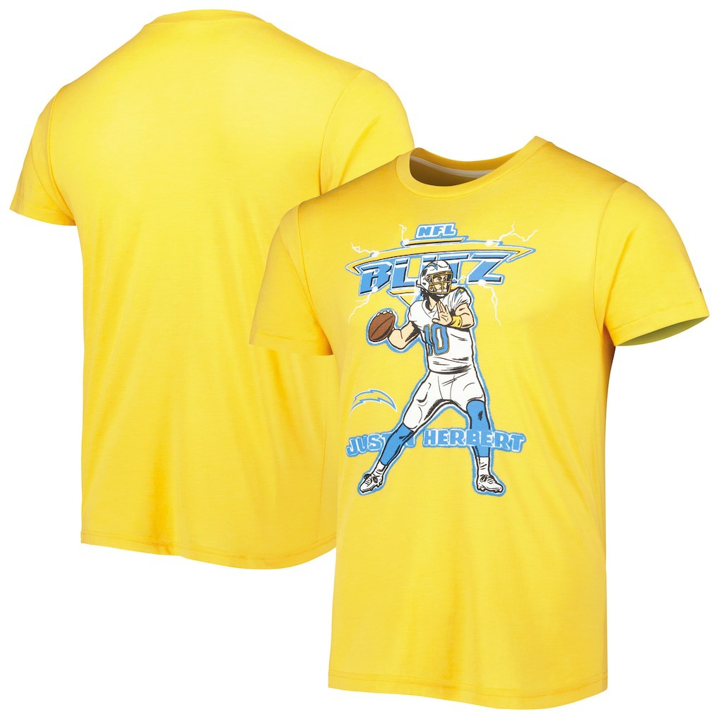 Justin Herbert Los Angeles Chargers Homage Unisex NFL Blitz Player Tri-Blend T-Shirt - Heather Gold - NFL
