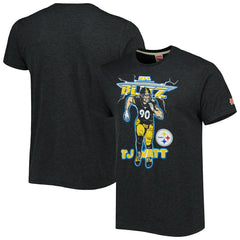 T.J. Watt Pittsburgh Steelers Homage Unisex NFL Blitz Player Tri-Blend T-Shirt - Heathered Heather Charcoal - NFL