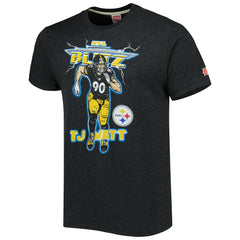 T.J. Watt Pittsburgh Steelers Homage Unisex NFL Blitz Player Tri-Blend T-Shirt - Heathered Heather Charcoal - NFL