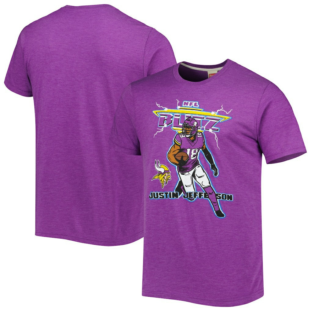 Justin Jefferson Minnesota Vikings Homage Unisex NFL Blitz Player Tri-Blend T-Shirt - Heathered Heather Purple - NFL