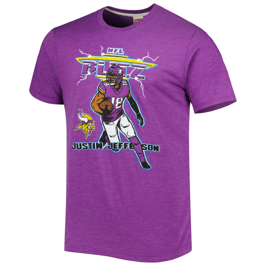 Justin Jefferson Minnesota Vikings Homage Unisex NFL Blitz Player Tri-Blend T-Shirt - Heathered Heather Purple - NFL