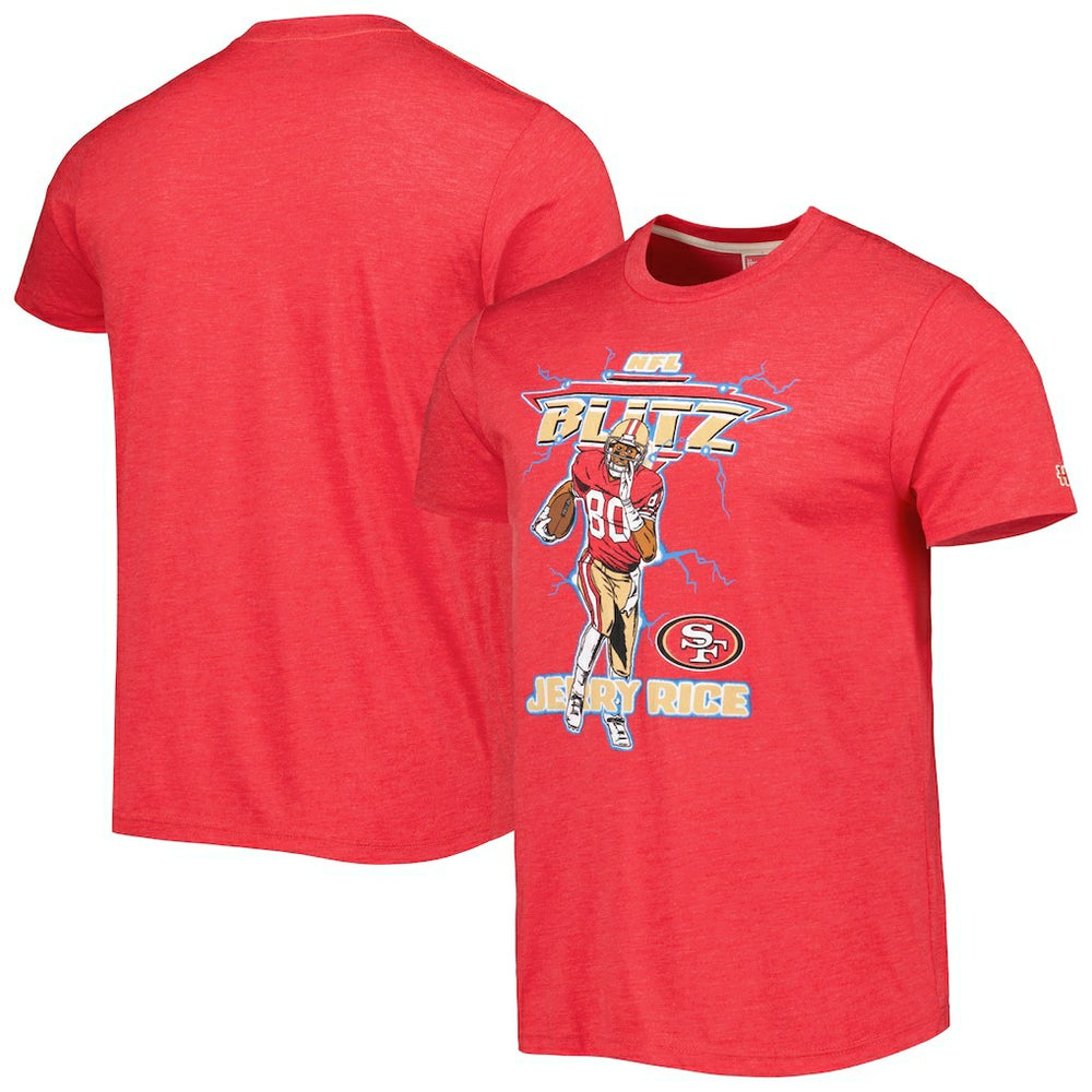 Jerry Rice San Francisco 49ers Homage Unisex NFL Blitz Retired Player Tri-Blend T-Shirt - Heathered Scarlet - NFL