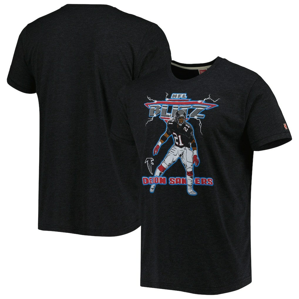 Deion Sanders Atlanta Falcons Homage Unisex NFL Blitz Retired Player Tri-Blend T-Shirt - Heathered Heather Black - NFL