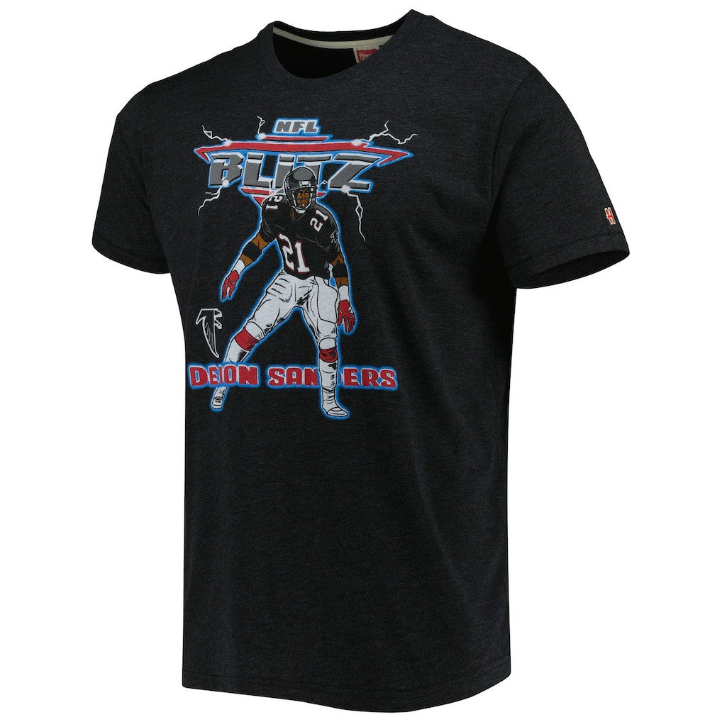 Deion Sanders Atlanta Falcons Homage Unisex NFL Blitz Retired Player Tri-Blend T-Shirt - Heathered Heather Black - NFL