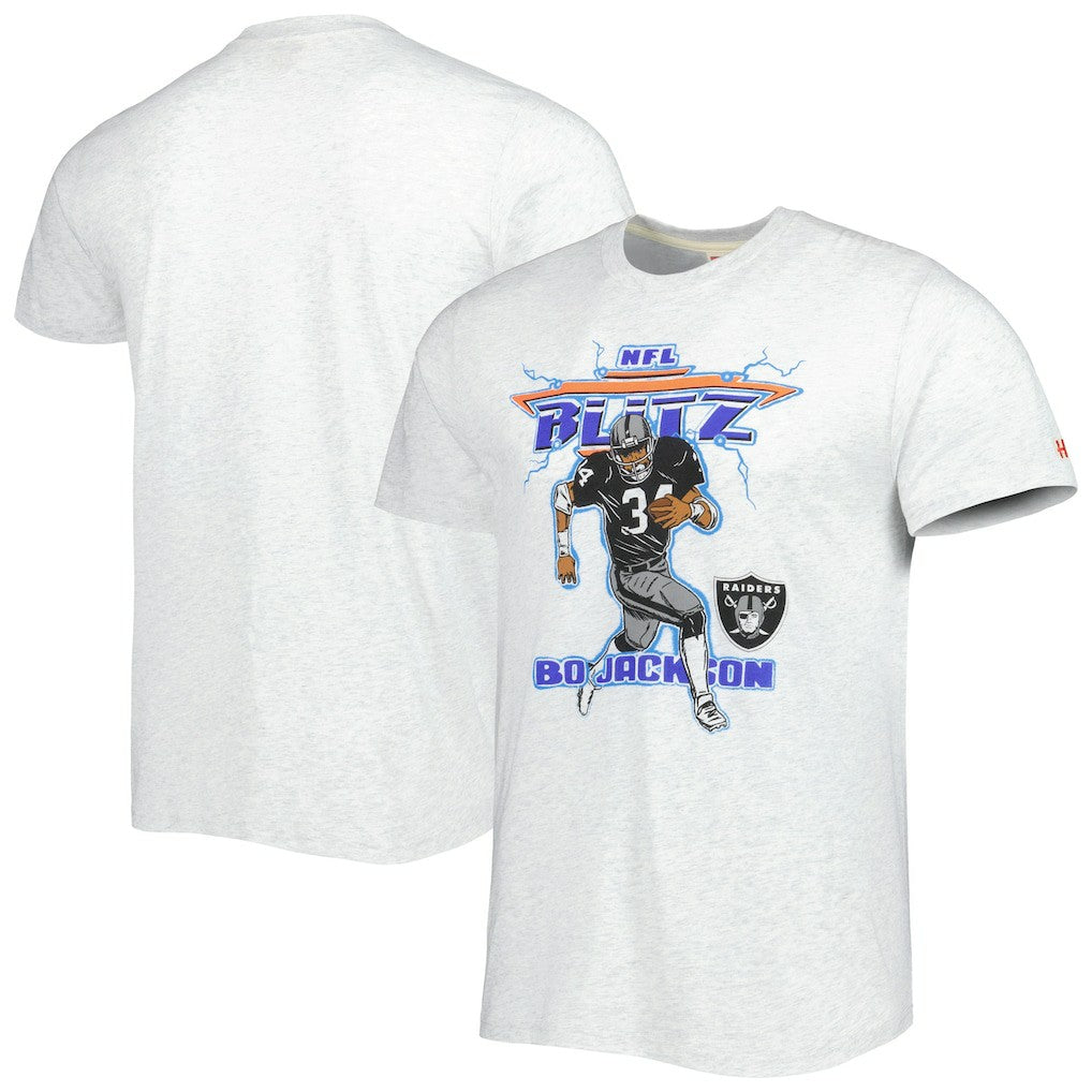 Bo Jackson Las Vegas Raiders Homage Unisex NFL Blitz Retired Player Tri-Blend T-Shirt - Heathered Ash - NFL
