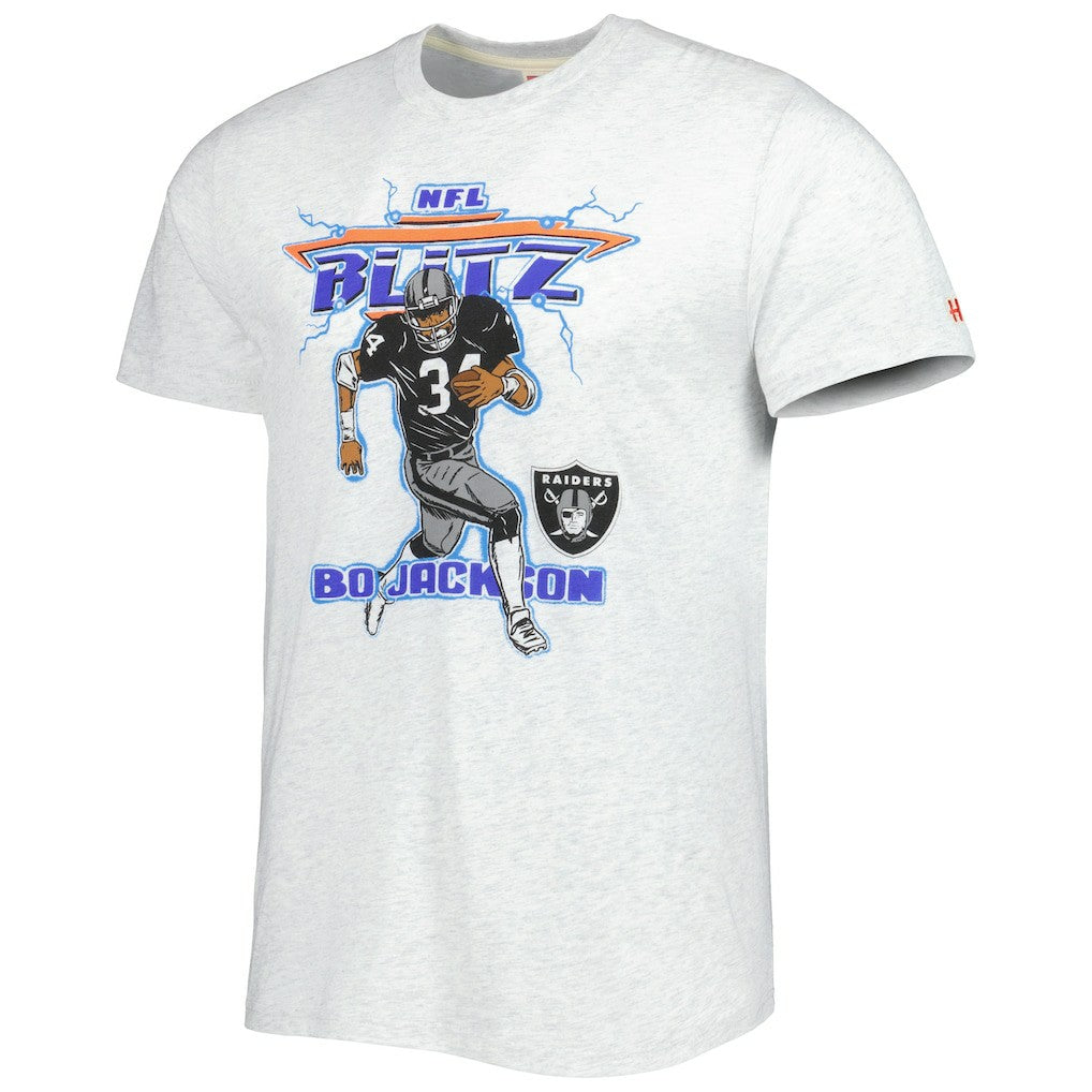 Bo Jackson Las Vegas Raiders Homage Unisex NFL Blitz Retired Player Tri-Blend T-Shirt - Heathered Ash - NFL