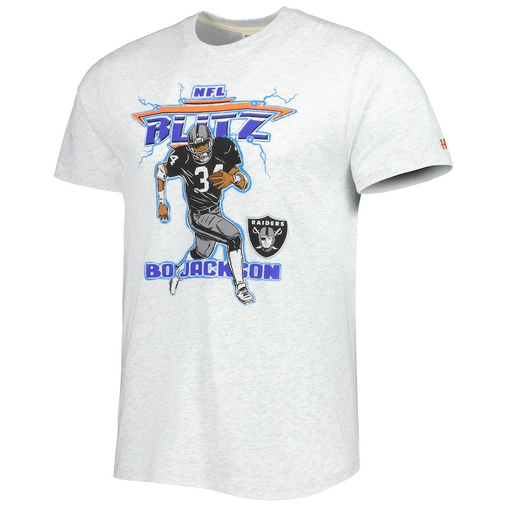 Bo Jackson Las Vegas Raiders Homage Unisex NFL Blitz Retired Player Tri-Blend T-Shirt - Heathered Ash - NFL