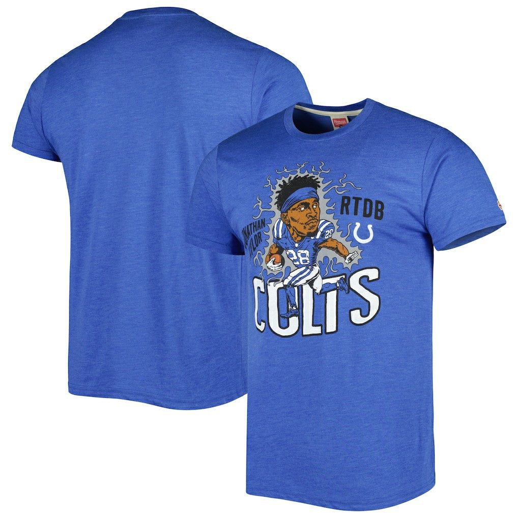 Jonathan Taylor Indianapolis Colts Homage Unisex Caricature Player Tri-Blend T-Shirt - Heather Royal - NFL
