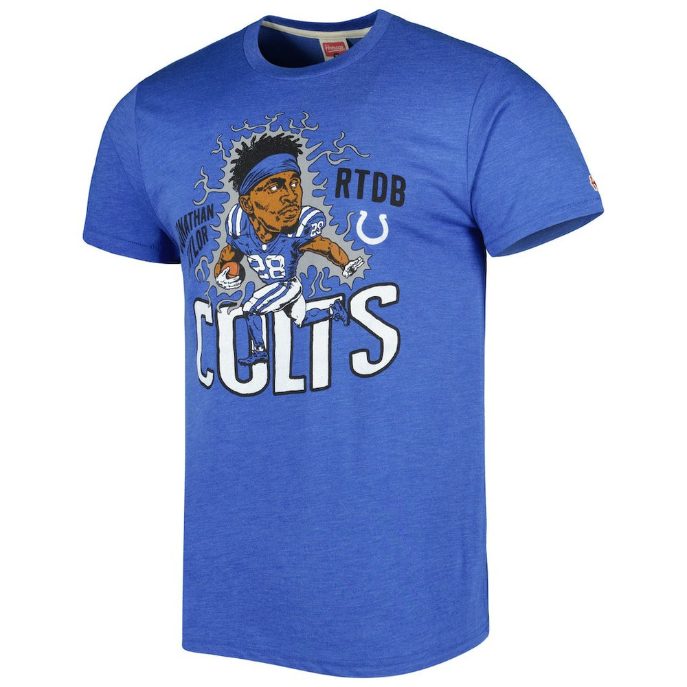 Jonathan Taylor Indianapolis Colts Homage Unisex Caricature Player Tri-Blend T-Shirt - Heather Royal - NFL