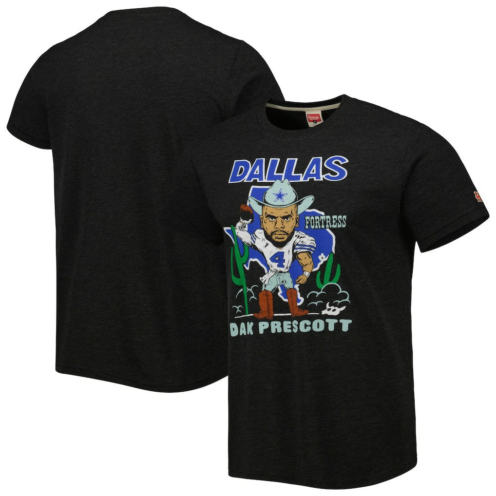 Dak Prescott Dallas Cowboys Homage Unisex Caricature Player Tri-Blend T-Shirt - Heather Black - NFL