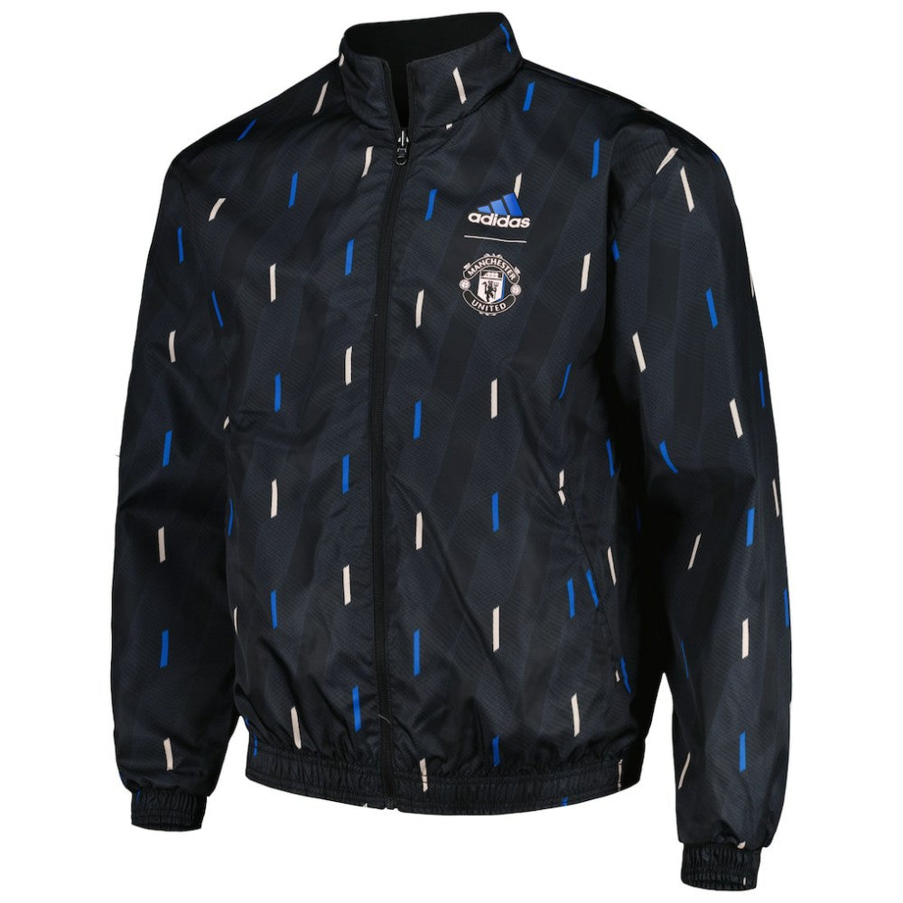 Adidas - Manchester United 2022/23 On-Field Team Logo Anthem Reversible Full-Zip Jacket - Black