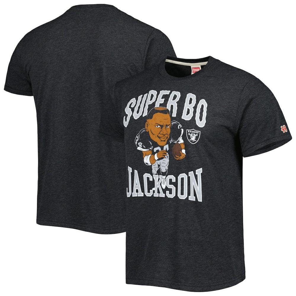 Bo Jackson Las Vegas Raiders Homage Unisex Unisex Caricature Retired Player Tri-Blend T-Shirt - Heather Black - NFL
