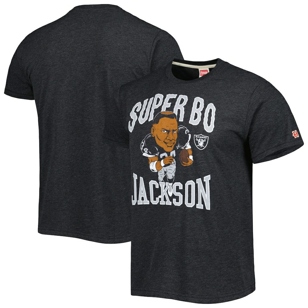 Bo Jackson Las Vegas Raiders Homage Unisex Unisex Caricature Retired Player Tri-Blend T-Shirt - Heather Black - NFL