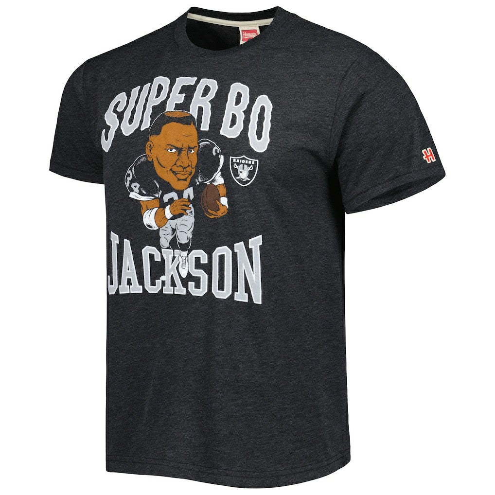 Bo Jackson Las Vegas Raiders Homage Unisex Unisex Caricature Retired Player Tri-Blend T-Shirt - Heather Black - NFL