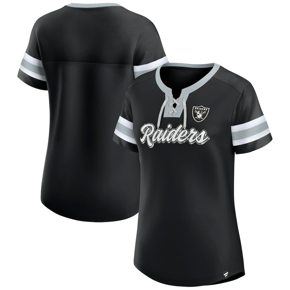 Las Vegas Raiders Women's Plus Size Original State Lace-Up T-Shirt - Black - Fanatics