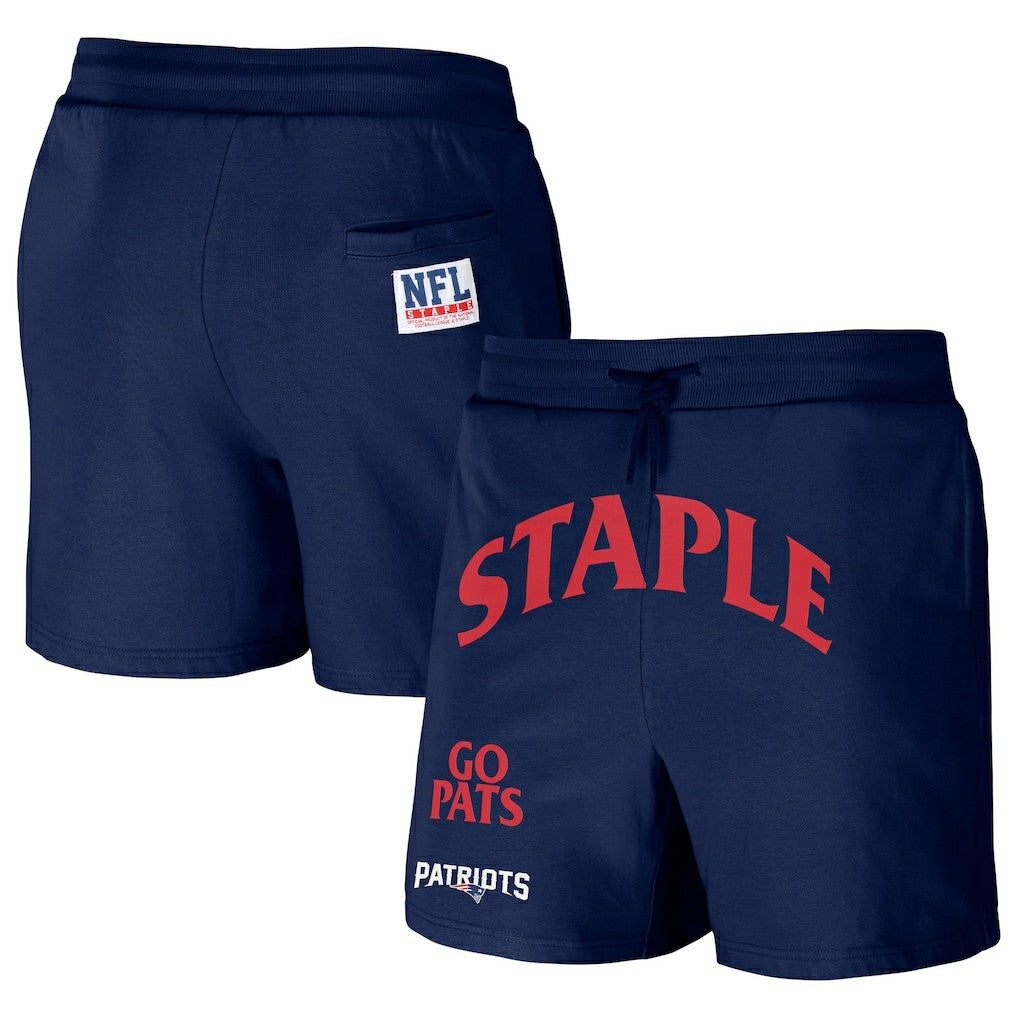 New England Patriots NFL x Staple Throwback Vintage Wash Fleece Shorts - Navy - NFL