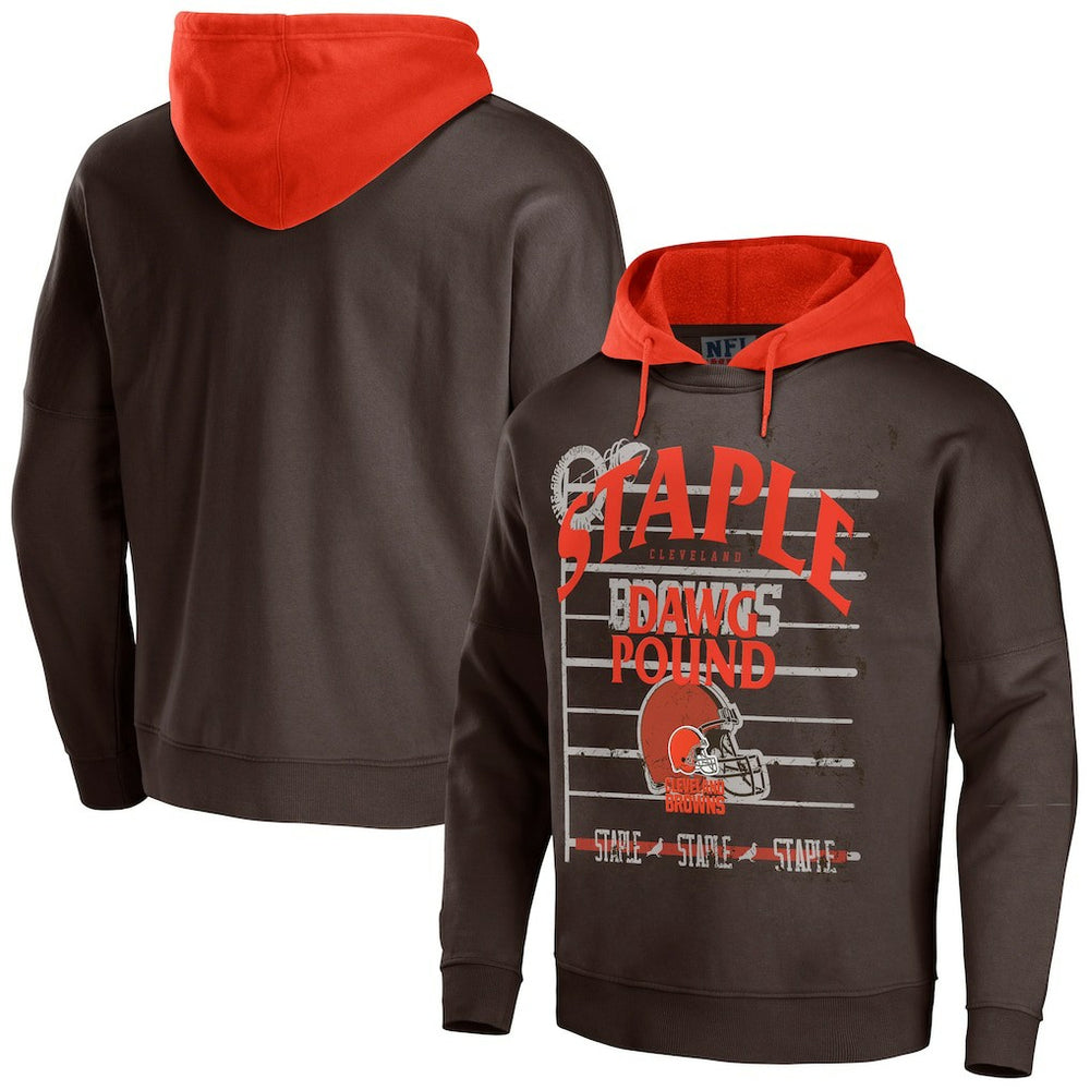 Cleveland Browns NFL x Staple Throwback Vintage Wash Pullover Hoodie - Brown - NFL