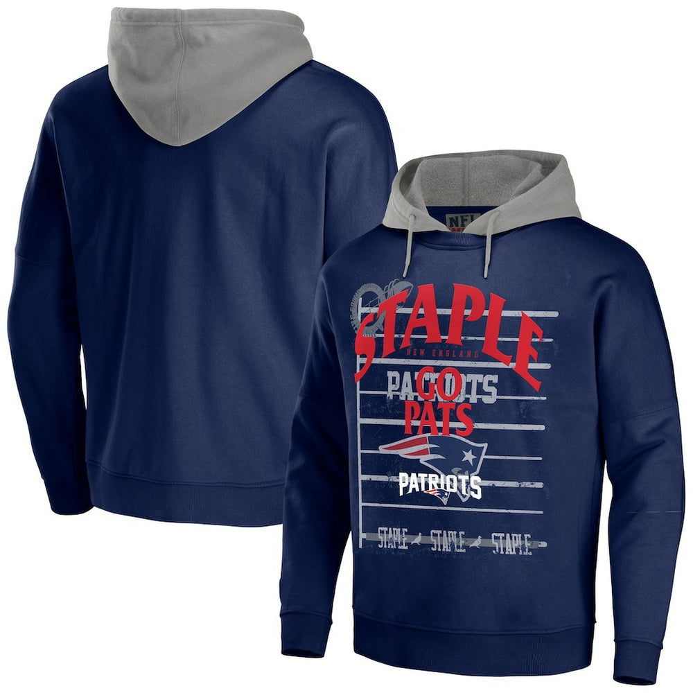 New England Patriots NFL x Staple Throwback Vintage Wash Pullover Hoodie - Navy - NFL