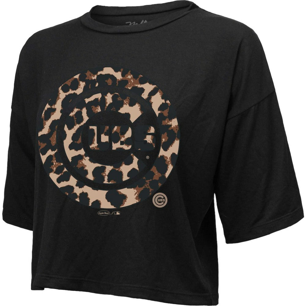 Chicago Cubs Majestic Threads Women's Leopard Cropped T-Shirt for sale