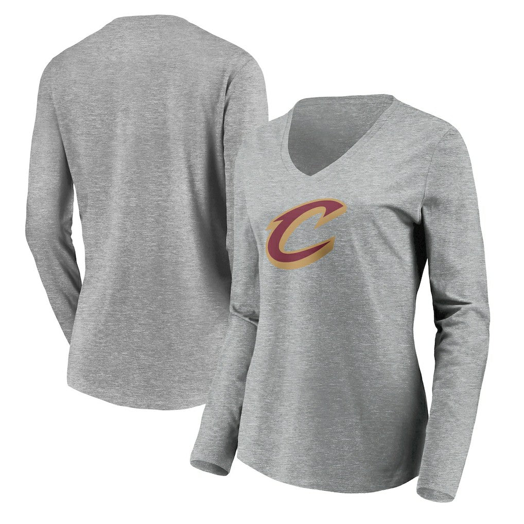 Cleveland Cavaliers Women's Primary Logo Team Long Sleeve V-Neck T-Shirt Heathered Gray