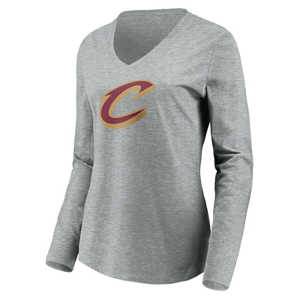 Cleveland Cavaliers Women's Primary Logo Team Long Sleeve V-Neck T-Shirt Heathered Gray