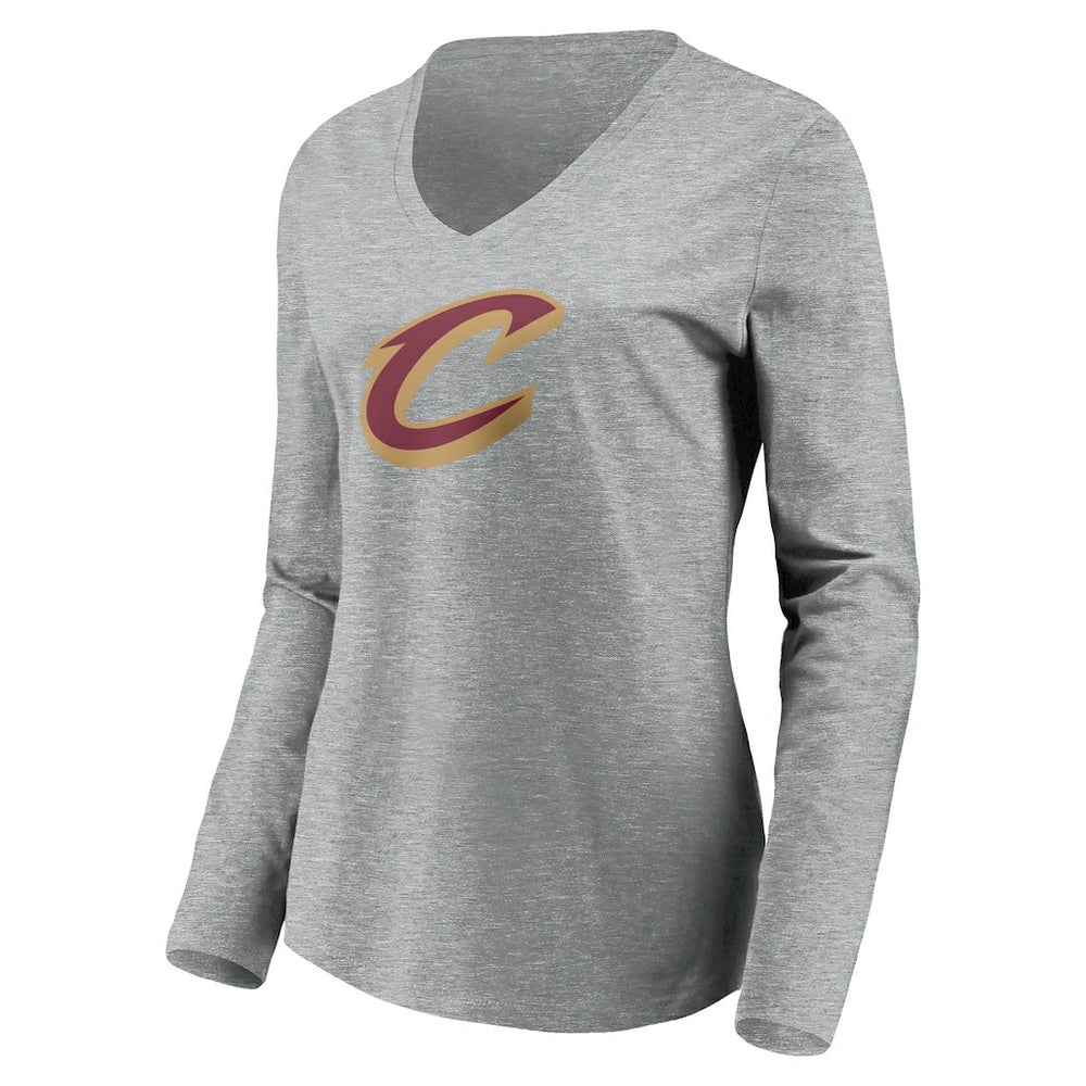 Cleveland Cavaliers Women's Primary Logo Team Long Sleeve V-Neck T-Shirt Heathered Gray