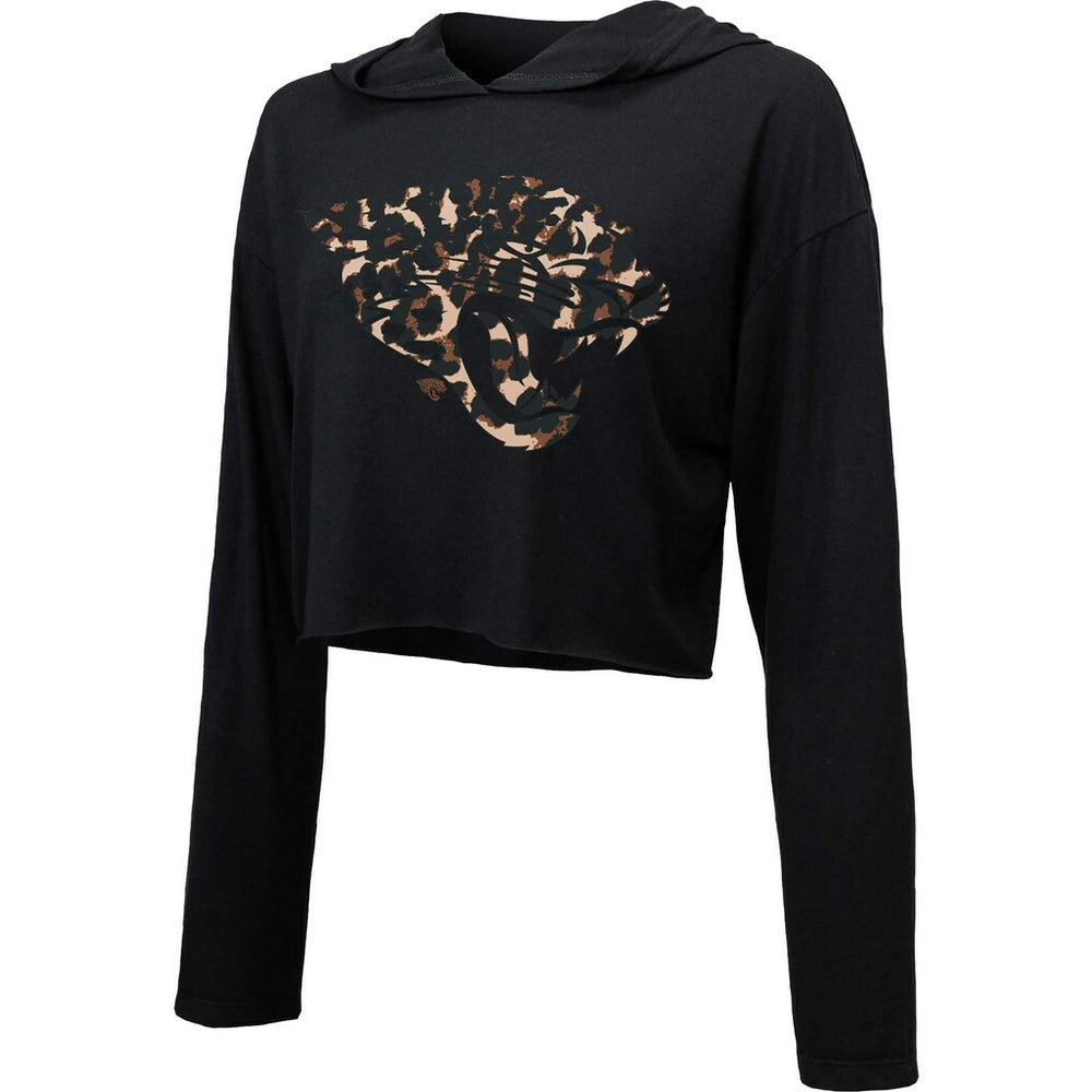 Jacksonville Jaguars Majestic Threads Women's Leopard Cropped Pullover Hoodie - Black - NFL