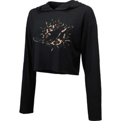 Miami Dolphins Majestic Threads Women's Leopard Cropped Pullover Hoodie - Black - NFL