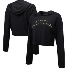 Los Angeles Chargers Majestic Threads Women's Leopard Cropped Pullover Hoodie - Black - NFL