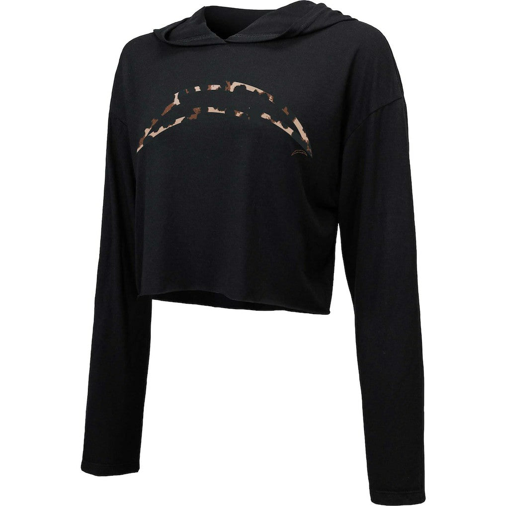 Los Angeles Chargers Majestic Threads Women's Leopard Cropped Pullover Hoodie - Black - NFL