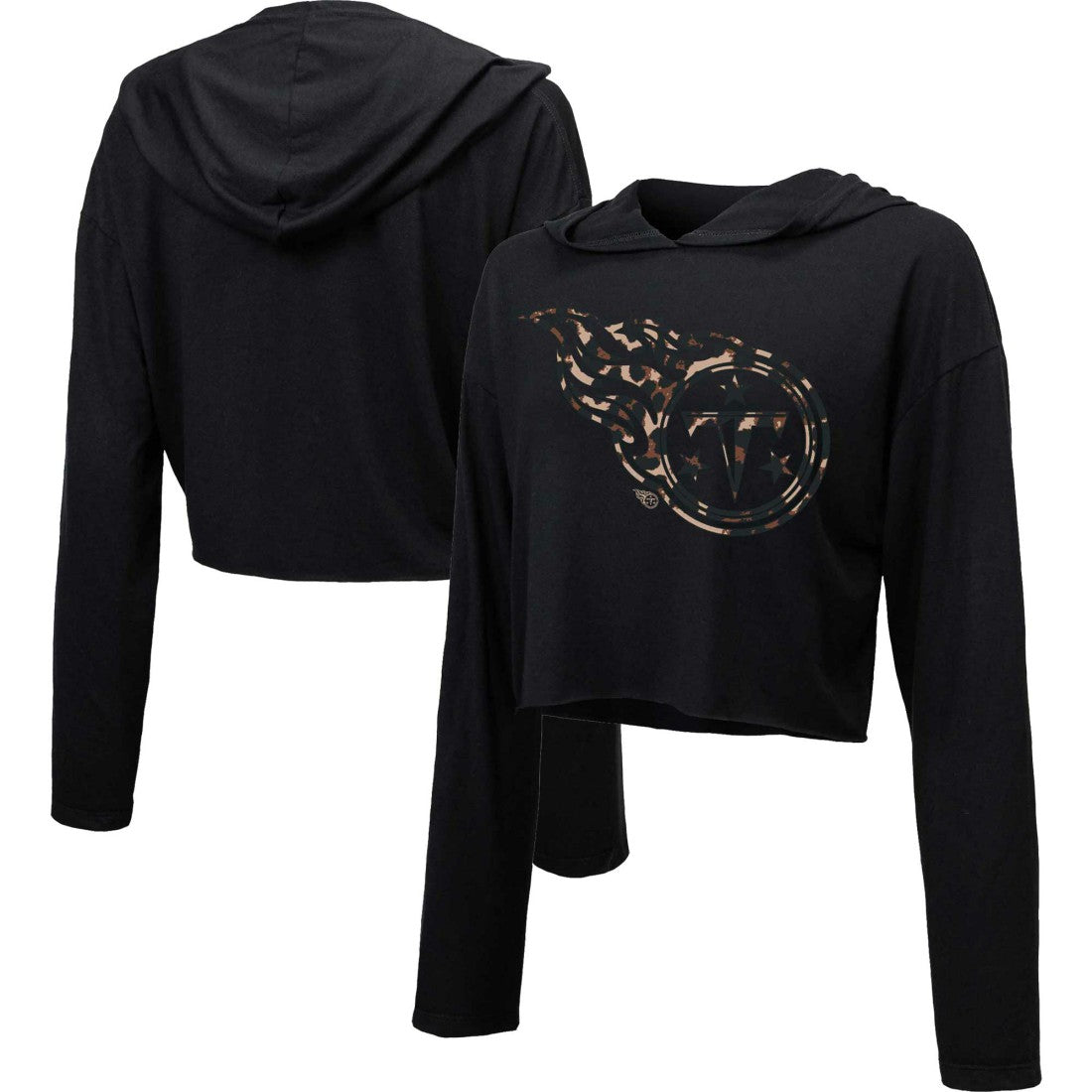 Tennessee Titans Majestic Threads Women's Leopard Cropped Pullover Hoodie - Black - NFL