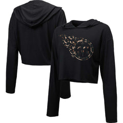 Tennessee Titans Majestic Threads Women's Leopard Cropped Pullover Hoodie - Black - NFL