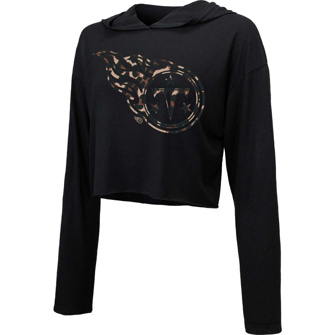 Tennessee Titans Majestic Threads Women's Leopard Cropped Pullover Hoodie - Black - NFL