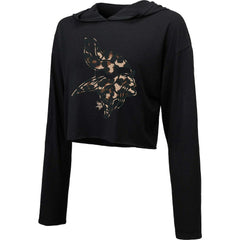 Minnesota Vikings Majestic Threads Women's Leopard Cropped Pullover Hoodie - Black - NFL